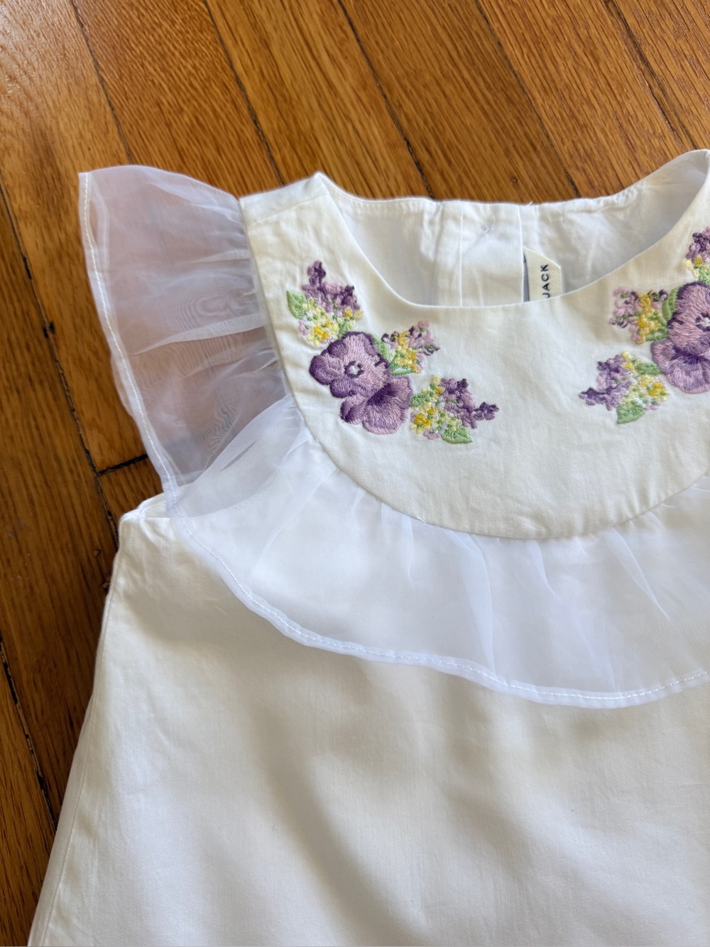 Janie & Jack Embroidered Flutter Sleeve Top Size 3T White Cotton